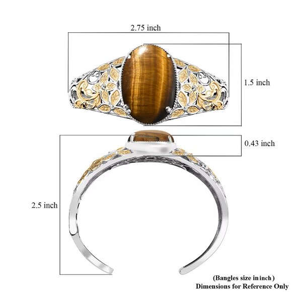 Tigers Eye 33.15 ctw Cuff Bracelet in 14K YG and Platinum Over Copper - Picture 6 of 7